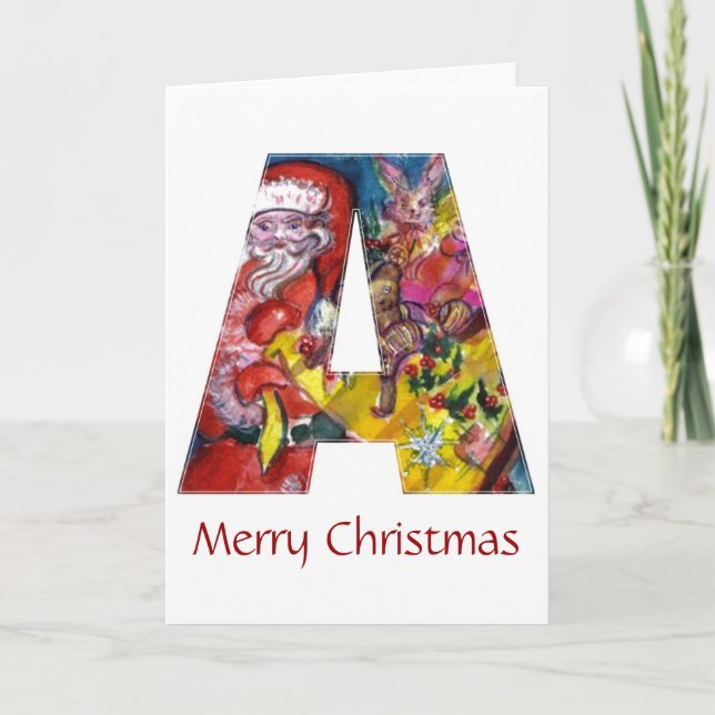 CARTES POUR FÊTES ANNUELLES NOËL UNE LETTRE / PÈRE NOËL AVEC CADEAUX MONOGRAMM (Devant)