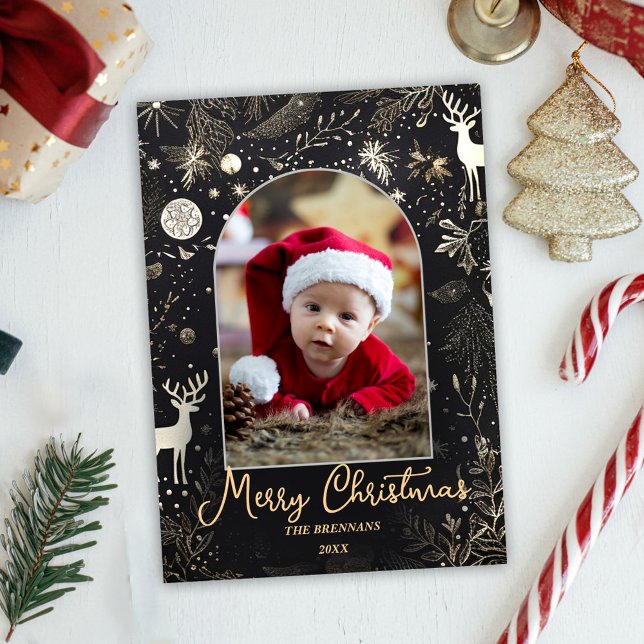 Cartes Pour Fêtes Annuelles Noël Une photo Elegant Festive (Christmas One Photo Elegant Festive Holiday Card)
