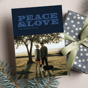 Cartes Pour Fêtes Annuelles Noël une photo rétro paix et amour bleu marine