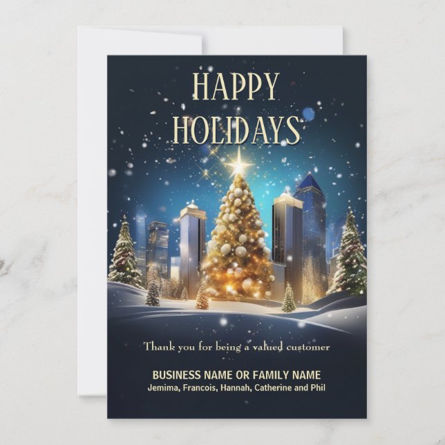 Cartes Pour Fêtes Annuelles Noël urbain skyline enneigement logo entreprise qr (Devant)