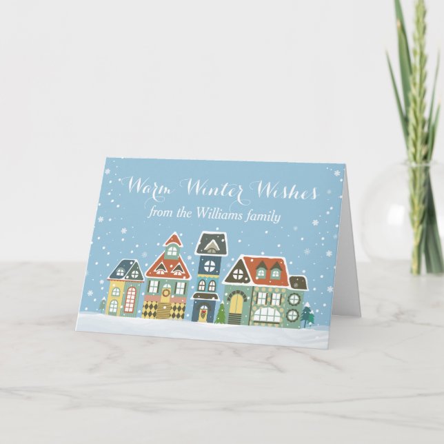Cartes Pour Fêtes Annuelles Noël Vacances Hiver Village de neige Maisons (Devant)