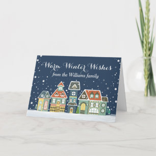 Cartes Pour Fêtes Annuelles Noël Vacances Hiver Village de neige Maisons