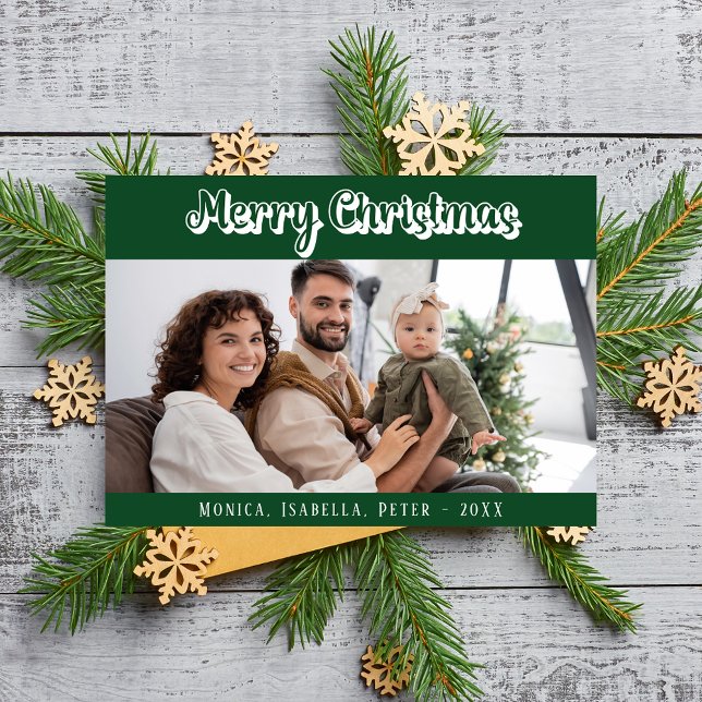 Cartes Pour Fêtes Annuelles Noël vert de la famille photo script moderne (Créateur téléchargé)