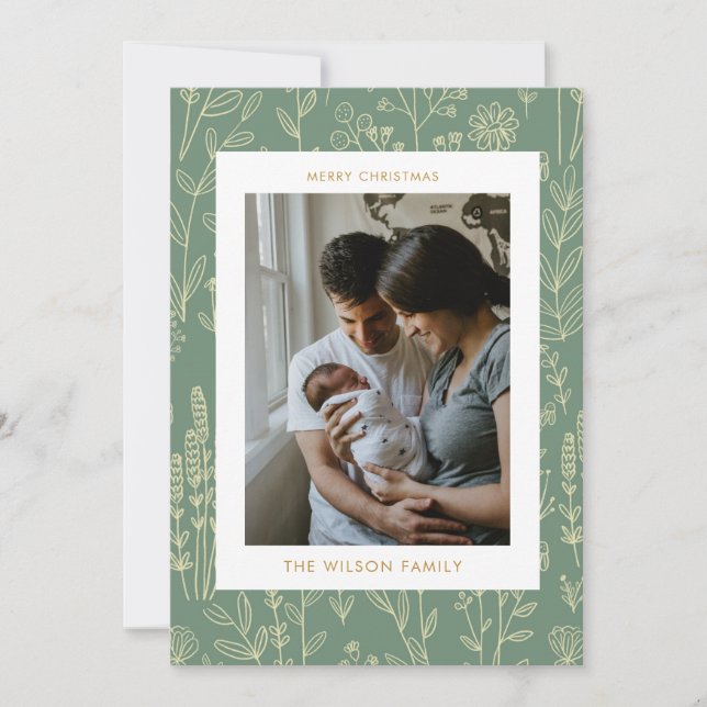Cartes Pour Fêtes Annuelles Noël Vert mignonne Famille Photo Vacances (Devant)