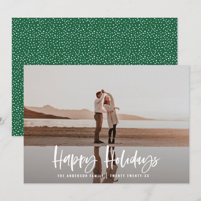 Cartes Pour Fêtes Annuelles Noël vert moderne, minimum 1 photo vacances (Devant / Derrière)