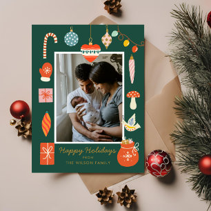 Cartes Pour Fêtes Annuelles Noël Vert Ornement mignonne Photo de famille