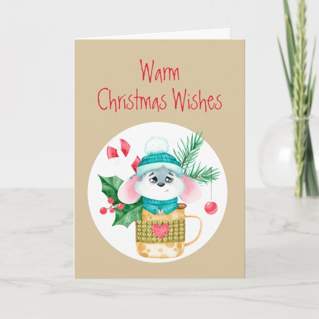Cartes Pour Fêtes Annuelles Noël veut mignonne petite souris dans une boug (Devant)