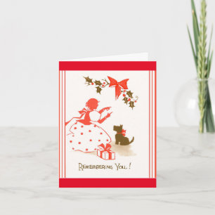 Cartes Pour Fêtes Annuelles Noël Victorian Déco Vintage Scotty Dog Girl