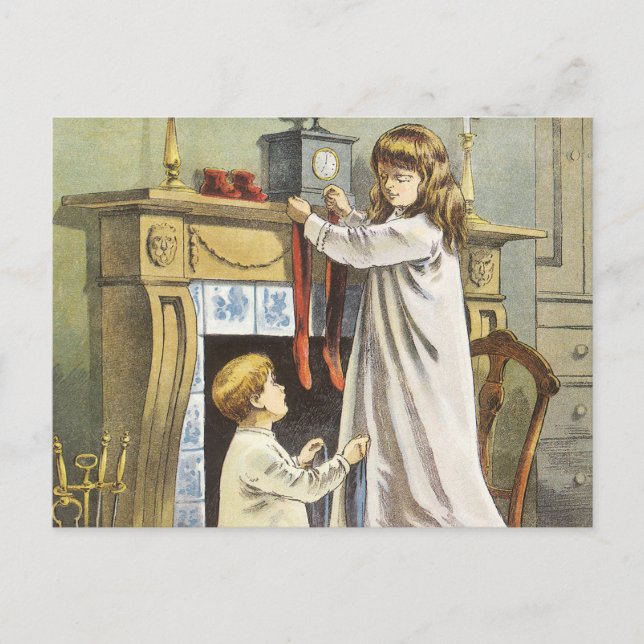 Cartes Pour Fêtes Annuelles Noël victorien, Bas de Noël pour enfants (Devant)