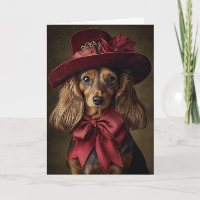 Cartes Pour Fêtes Annuelles Noël victorien Long Haired Dachshund (Devant)