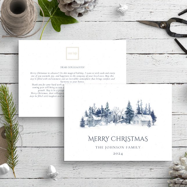 Cartes Pour Fêtes Annuelles Noël Village d'hiver Bleu Non Photo (Créateur téléchargé)