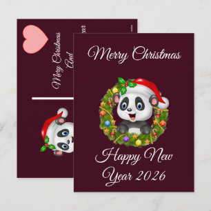 Cartes Pour Fêtes Annuelles Noël Vintage 2025 Message de Fêtes Rétro Panda