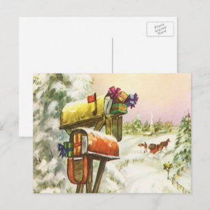 Cartes Pour Fêtes Annuelles Noël vintage, boîtes aux lettres dans un paysage h