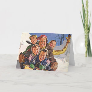 Cartes Pour Fêtes Annuelles Noël Vintage, Bonne famille Toboggan dormant