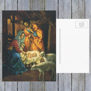 Cartes Pour Fêtes Annuelles Noël vintage de la Nativité, Enfant Jésus dans la 
