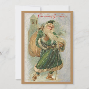 Cartes Pour Fêtes Annuelles Noël vintage du Père à Robes Vertes en Neige