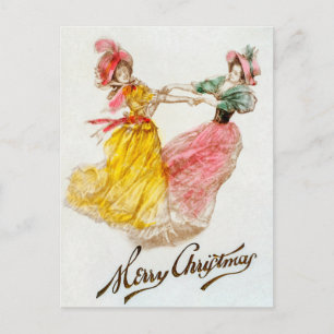 Cartes Pour Fêtes Annuelles Noël vintage femmes dansant (1900) Vacances