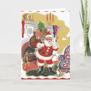 Cartes Pour Fêtes Annuelles Noël vintage, Jolly Père Noël avec des présents