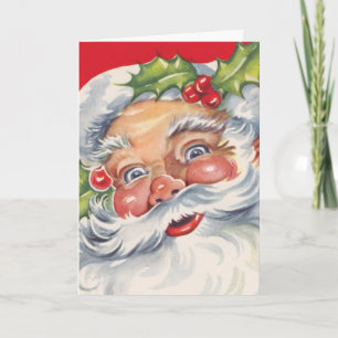Cartes Pour Fêtes Annuelles Noël Vintage, Jolly Père Noël avec son Casquette
