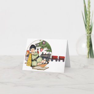 Cartes Pour Fêtes Annuelles Noël vintage, Joyeux garçon jouant avec des jouets
