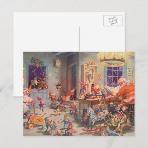 Cartes Pour Fêtes Annuelles Noël vintage, le Père Noël avec l'atelier des luti