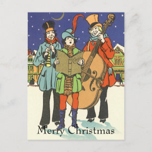 Cartes Pour Fêtes Annuelles Noël Vintage, Musiciens en train de chanter