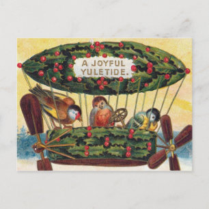 Cartes Pour Fêtes Annuelles Noël Vintage - Oiseaux dans un dirigeable