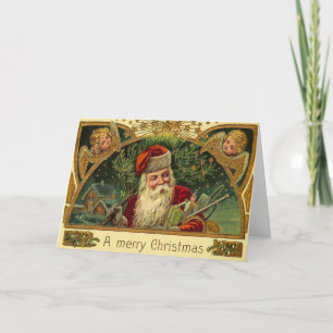 Cartes Pour Fêtes Annuelles Noël vintage Père Noël avec des anges d'ange