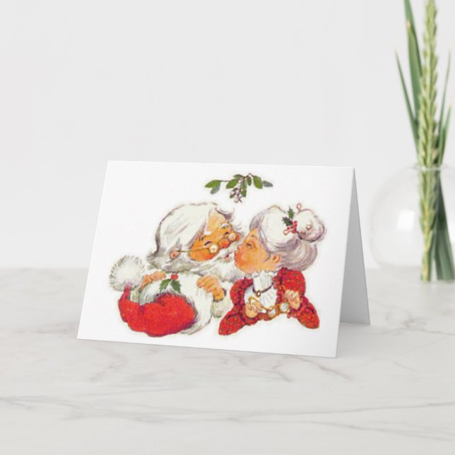 Cartes Pour Fêtes Annuelles Noël vintage Père Noël embrassant Mme Claus (Devant)