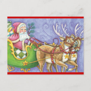 Cartes Pour Fêtes Annuelles Noël vintage Père Noël et Reindeer