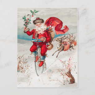 Cartes Pour Fêtes Annuelles Noël vintage. Père Noël rétro et rennes