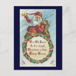 Cartes Pour Fêtes Annuelles Noël vintage, Père Noël victorien sur une couronne