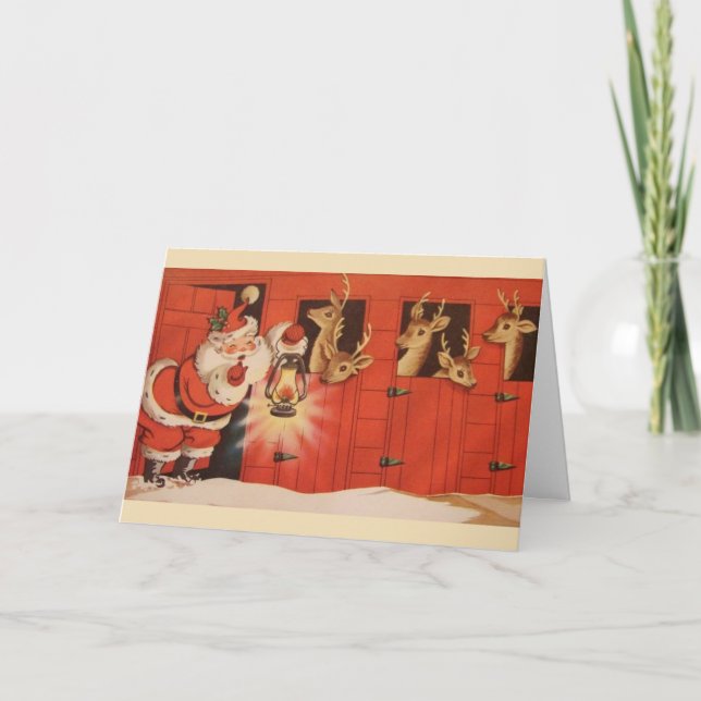 Cartes Pour Fêtes Annuelles Noël vintage - Père Noël visite la grange de Reind (Devant)