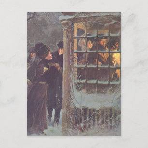 Cartes Pour Fêtes Annuelles Noël vintage, peuple victorien à une fête