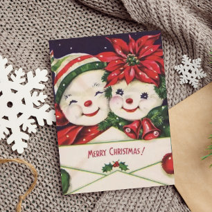 Cartes Pour Fêtes Annuelles Noël vintage Retro Snowman Couple