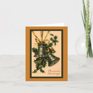 Cartes Pour Fêtes Annuelles Noël Vintage, ruban d'or Silver Bells