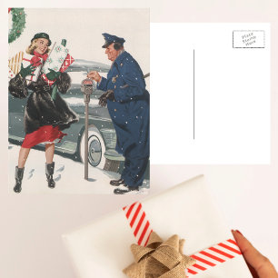 Cartes Pour Fêtes Annuelles Noël Vintage, Shopping Présente Policeman