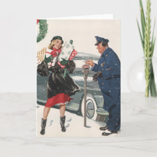 Cartes Pour Fêtes Annuelles Noël Vintage, Shopping Présente Policeman