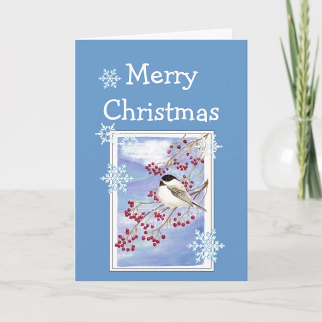 Cartes Pour Fêtes Annuelles Noël Voeux d'aquarelle poulet et baies (Devant)