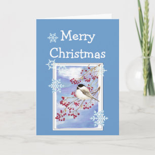 Cartes Pour Fêtes Annuelles Noël Voeux d'aquarelle poulet et baies