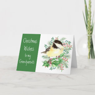 Cartes Pour Fêtes Annuelles Noël Voeux Pickadee Bird Grands-parents
