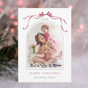 Cartes Pour Fêtes Annuelles Nœud rose blush minimal profond Joyeux Noël Photo