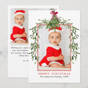 Cartes Pour Fêtes Annuelles Nœud Rouge Élégant Gui Noël Deux Photos