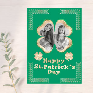 Cartes Pour Fêtes Annuelles Nœuds celtiques de photo trèfle paillettes vert et