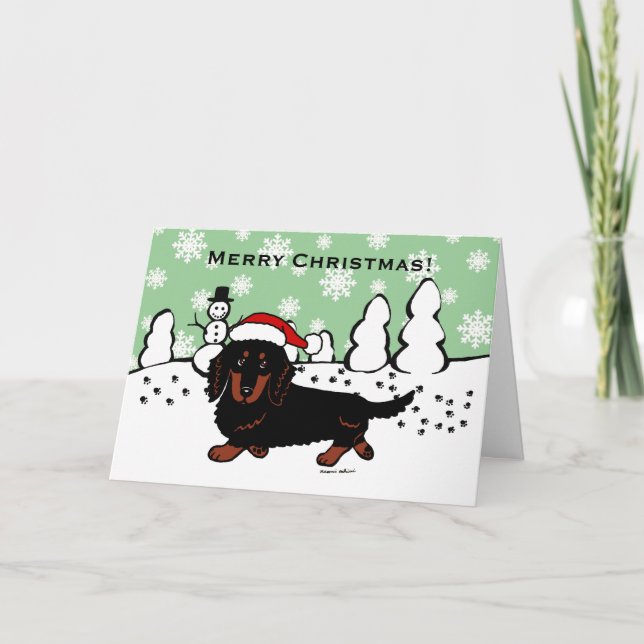 Cartes Pour Fêtes Annuelles Noir aux cheveux longs et Tan de teckel (Devant)