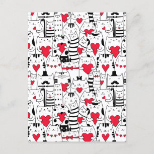 Cartes Pour Fêtes Annuelles Noir Blanc Cute Chat Coeur Rouge