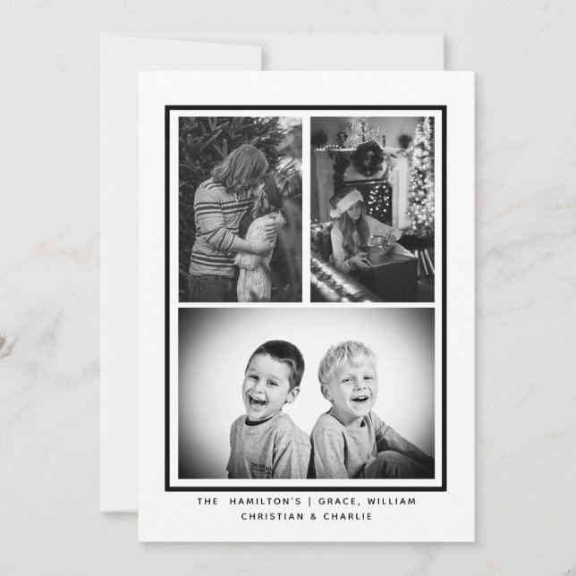 Cartes Pour Fêtes Annuelles Noir blanc simple photo Noël personnalisé (Devant)