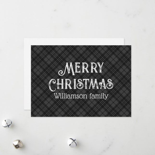 Cartes Pour Fêtes Annuelles Noir blanc tartan plaid hiver Noël motif (Devant/Arrière en situation)