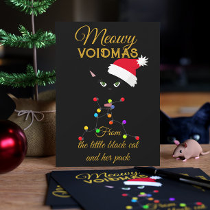 Cartes Pour Fêtes Annuelles Noir Chat lumières Noël Meowmas Voidmas