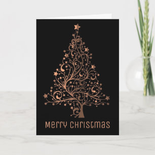 Cartes Pour Fêtes Annuelles Noir de cuivre Brown métallique élégant d'arbre de
